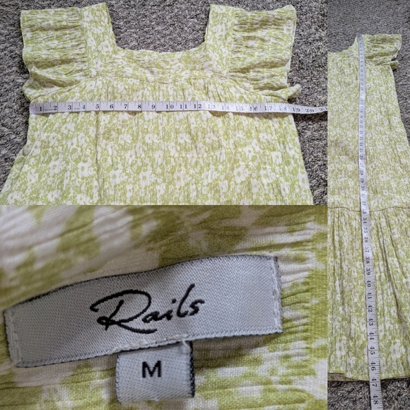 Rails Skylar Posies Green White Square Neck Flutter Sleeve Crinkle Maxi Dress M - Picture 9 of 9